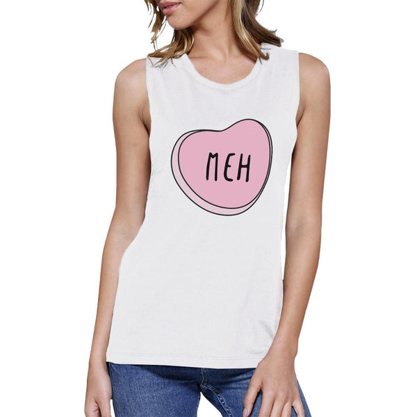 Meh Heart Women's Muscle Tee- White