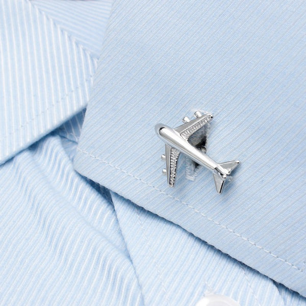 Detailed Silver Airplane Cuff Links