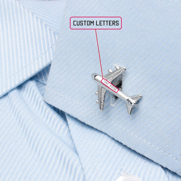 Detailed Silver Airplane Cuff Links