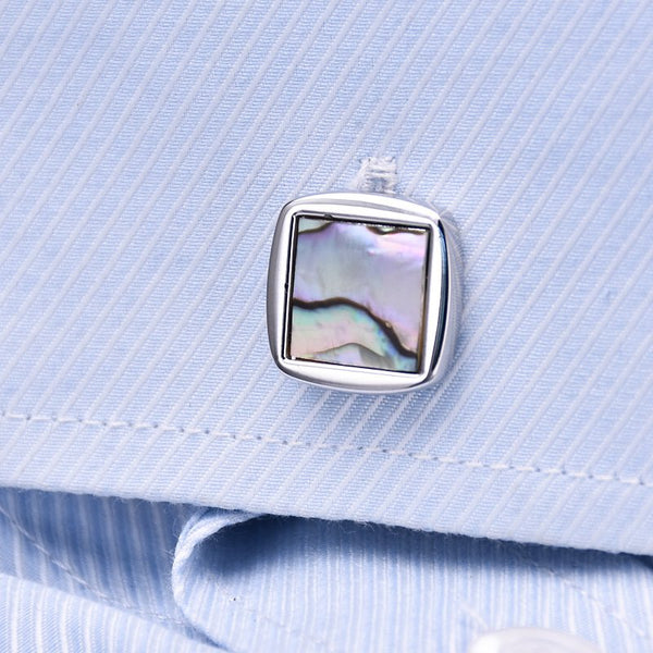 Square Abalone Inlay Silver Cuff Links