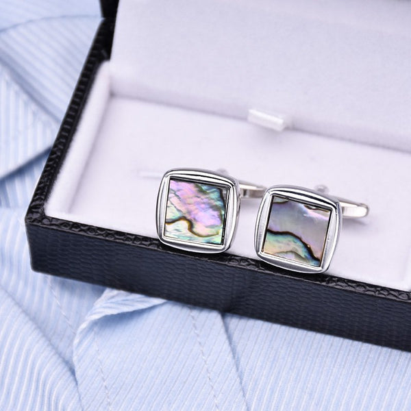 Square Abalone Inlay Silver Cuff Links