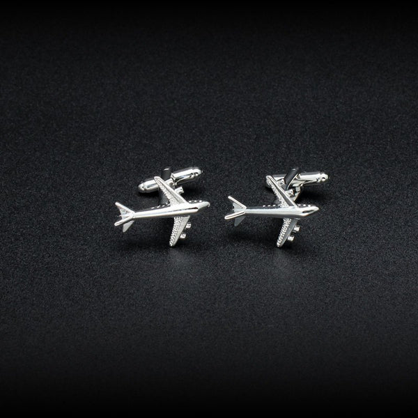 Detailed Silver Airplane Cuff Links