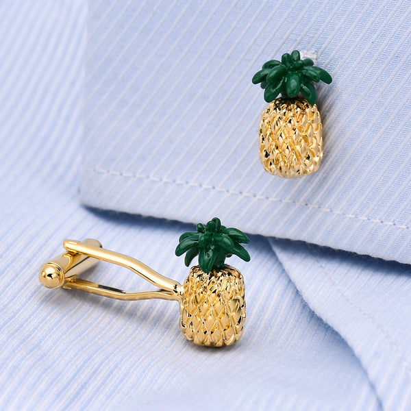 Gold & Green Pineapple Cuff Links