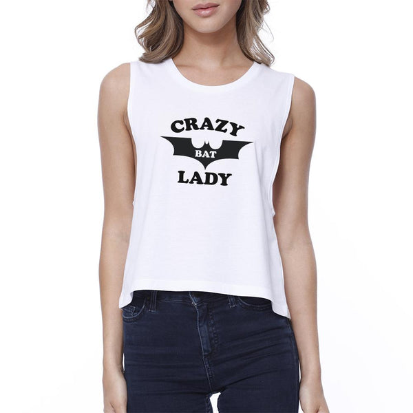 Crazy Bat Lady Crop Tank- White