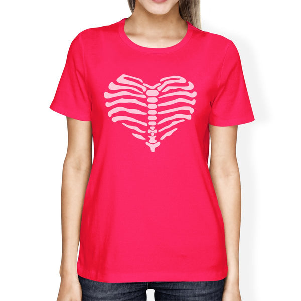 Skeleton Heart Women's T-Shirt- Hot Pink
