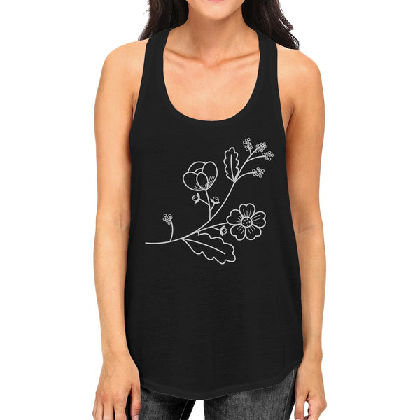 Floral Racer Back Women's Tank Top- Black