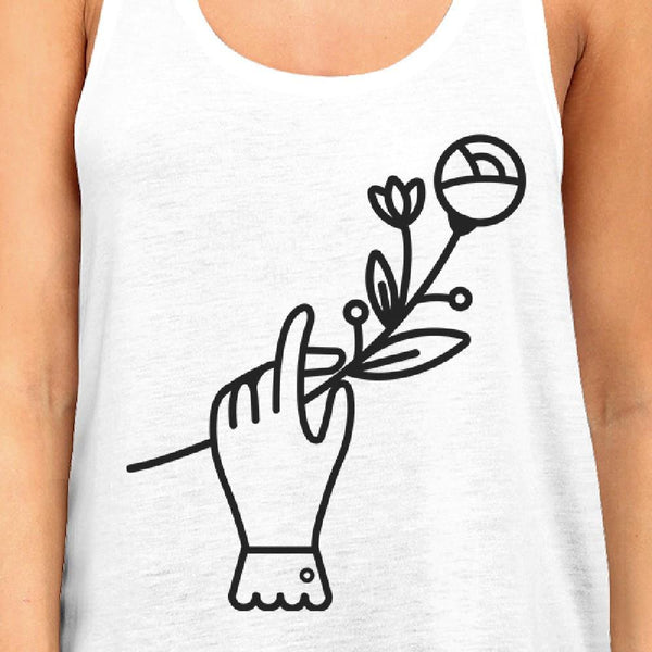 Hand Holding Flower Racer Back Women's Tank Top-  White