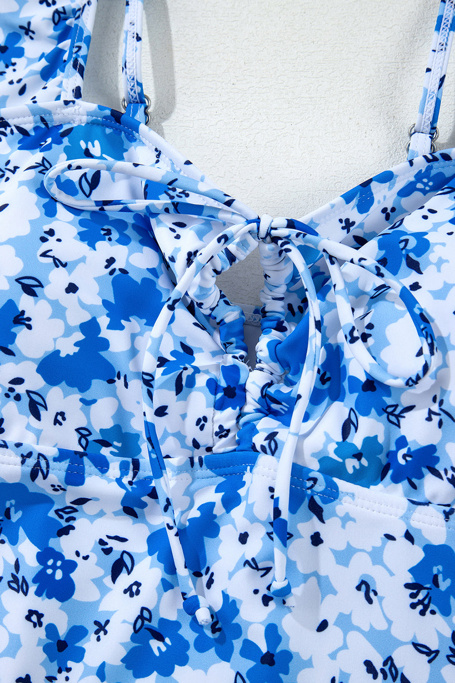 Blue Multi Floral Ruffled Strap Lace-Up Keyhole One-Piece Swimsuit B
