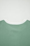 Myosotis Color Block Patchwork V Neck Embroidered Puff Sleeve Babydoll Blouse