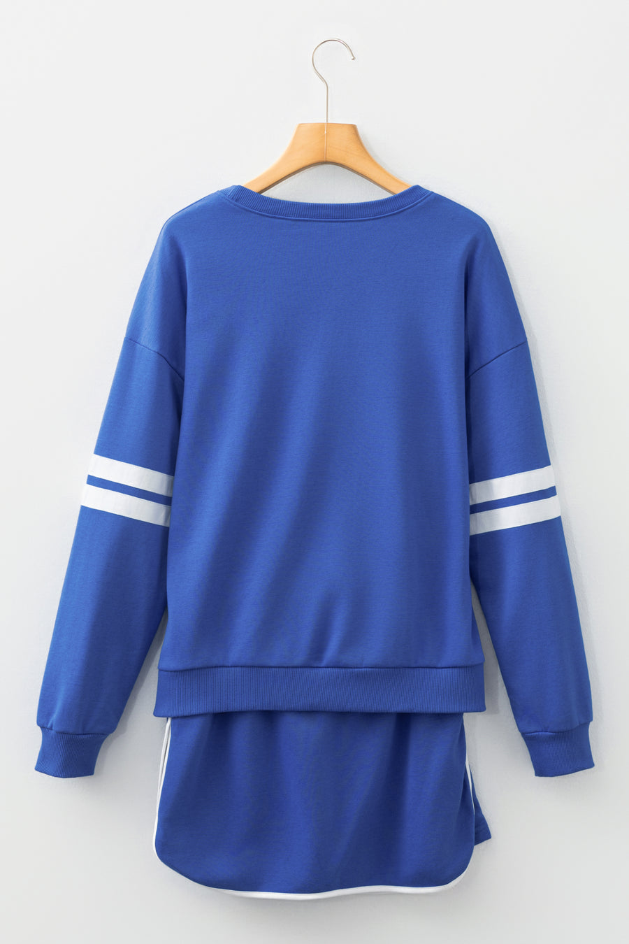 Varsity Striped Drop Shoulder Pullover Sweatshirt & Mini Skort Set- 6 Colors