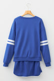 Varsity Striped Drop Shoulder Pullover Sweatshirt & Mini Skort Set- 6 Colors