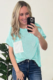 Twist Ribbed Color Block Pocket Crew Neck T-Shirt- 4 Colors