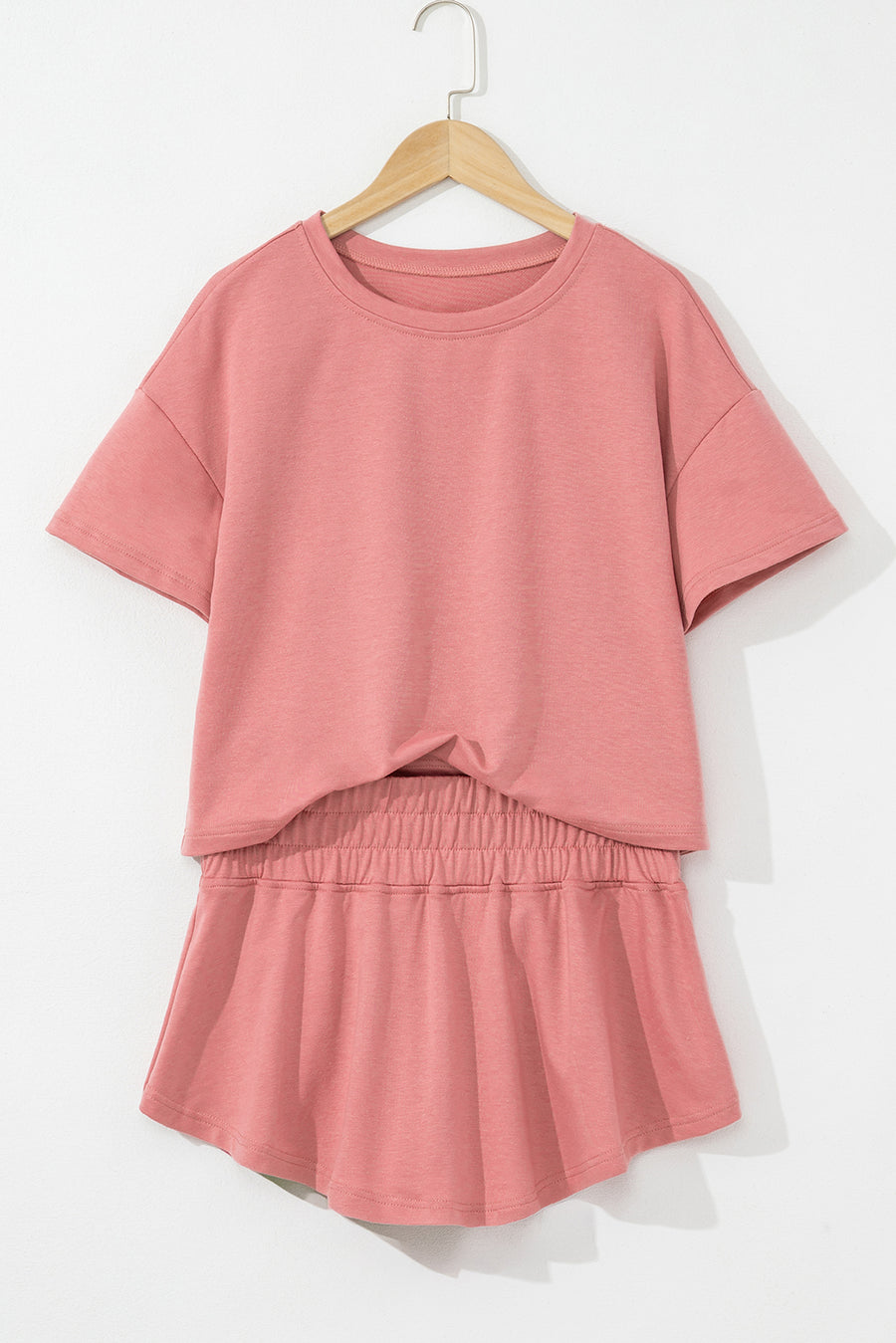 Cropped Tee and Curved Hem High Waist Skort Set- 2 Colors