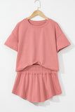 Cropped Tee and Curved Hem High Waist Skort Set- 2 Colors