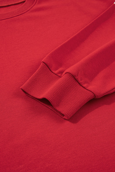 Fiery Red Varsity Striped Detail Plus Size Round Neck Sweatshirt