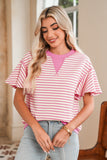 Striped Ruffle Sleeve Crew Neck T-Shirt- 3 Colors