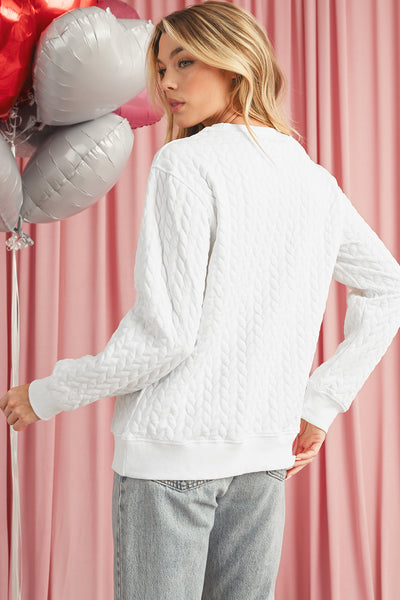 White Chenille Letter Patch Quilted Sweatshirt- 2 Styles