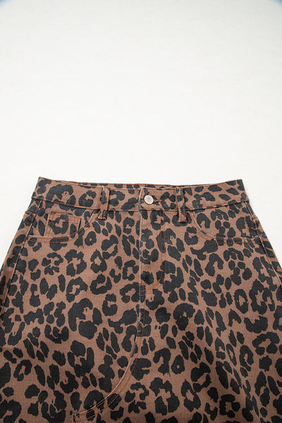 Sky Blue Leopard Frayed Split Denim Midi Skirt