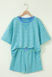 Striped Ribbed Short Sleeve T-Shirt and Shorts Set- 3 Colors