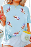 Light Blue American Flag Sequin Popsicle T-Shirt