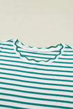 Striped Scalloped Trim Crew Neck Short Sleeve T-Shirt- 5 Colors