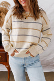 Striped Ribbed Edge Drop Shoulder Sweater- 2 Colors
