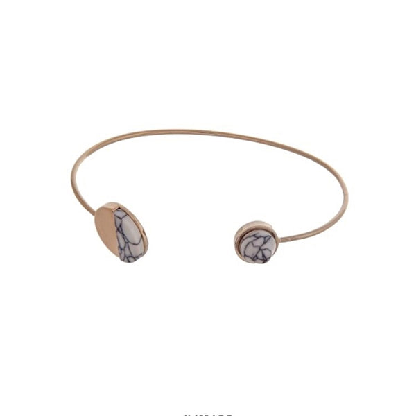 Dainty Gold Tone Cuff Bracelet with Stones- Howlite