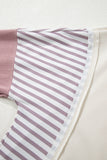 Color Block Striped Patchwork Exposed Seams Side Slits Sweatshirt