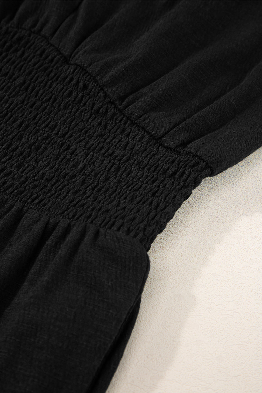 Black Shirred High-Waist V-Neck Sleeveless Jumpsuit