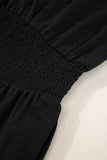 Black Shirred High-Waist V-Neck Sleeveless Jumpsuit
