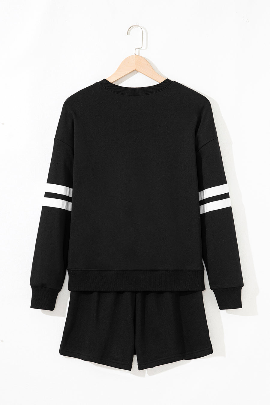 Varsity Striped Sleeve Drop Shoulder Sweatshirt and Shorts Set- 5 Colors