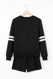Varsity Striped Sleeve Drop Shoulder Sweatshirt and Shorts Set- 5 Colors