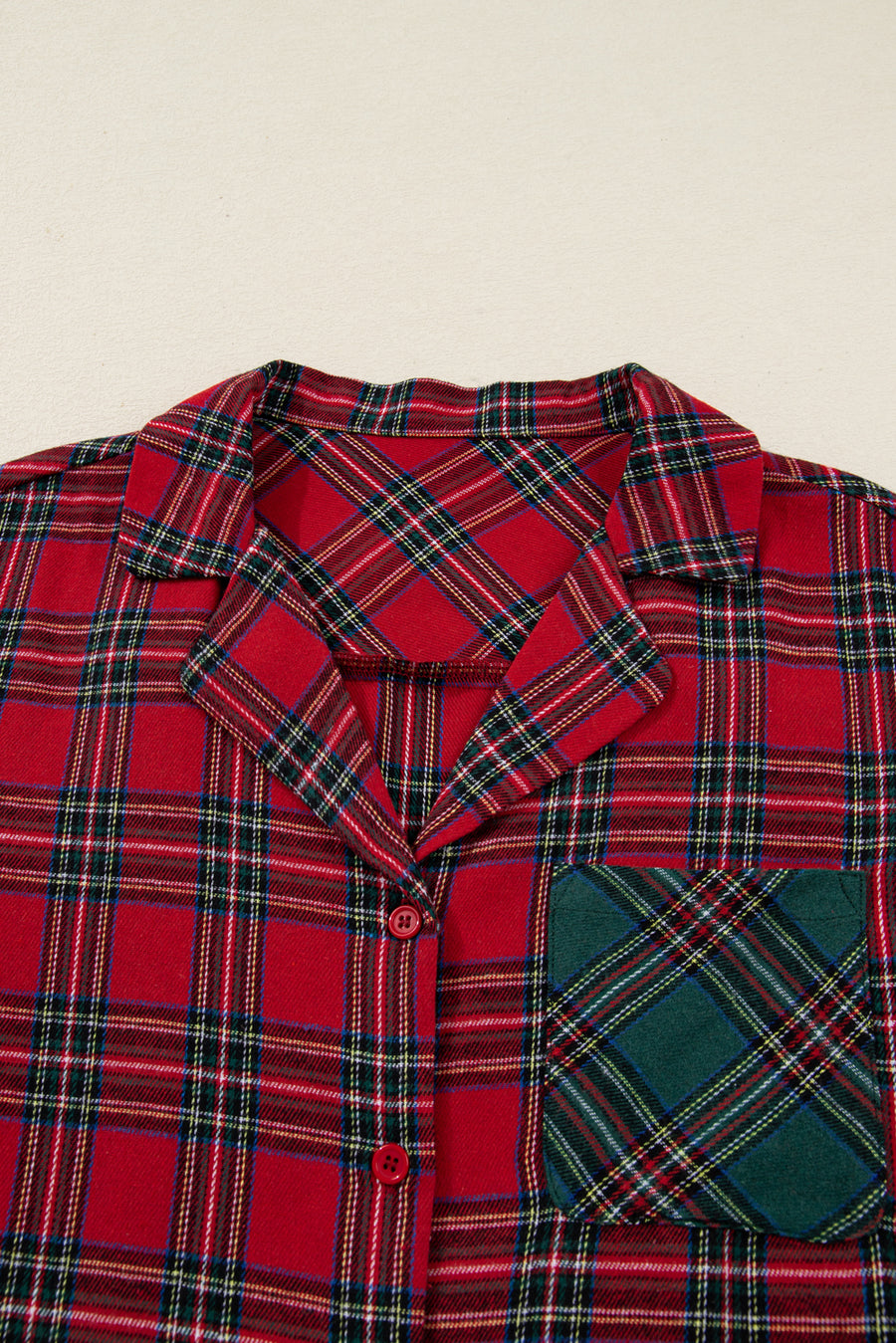 Red Plaid Contrast Color Long Sleeve Pajama Set- 3 Options
