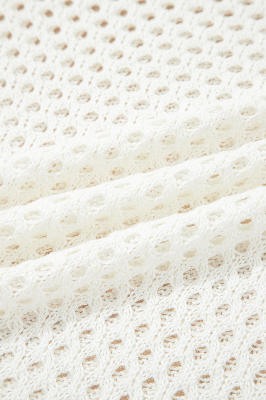 Yellow Cream Scalloped Trim Hollow Out Knit Long Sleeve Top