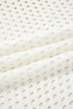 Yellow Cream Scalloped Trim Hollow Out Knit Long Sleeve Top