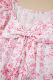 Floral Ruffle Short Sleeve Bow Back Blouse- 2 Colors