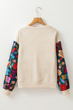 Floral Patchwork Sleeve Textured Sweatshirt