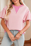 Striped Ruffle Sleeve Crew Neck T-Shirt- 3 Colors
