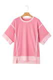 Peach Exposed Seam High-Low Side Slit Short Sleeve T-Shirt