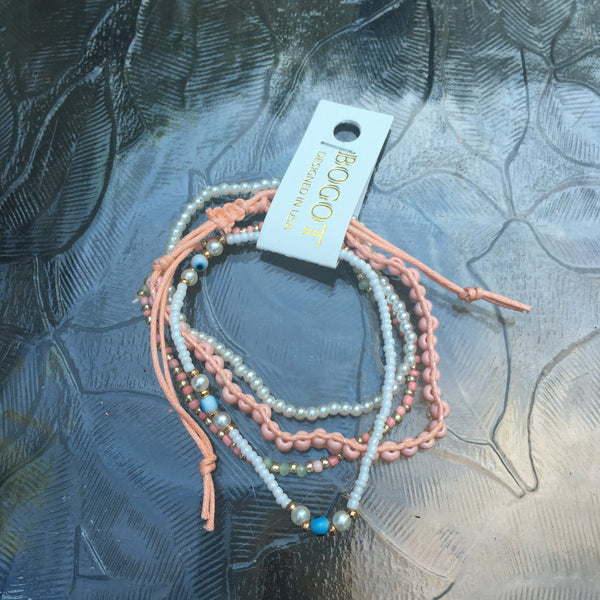 Multi Strand Adjustable Stretch Bracelet- Peach