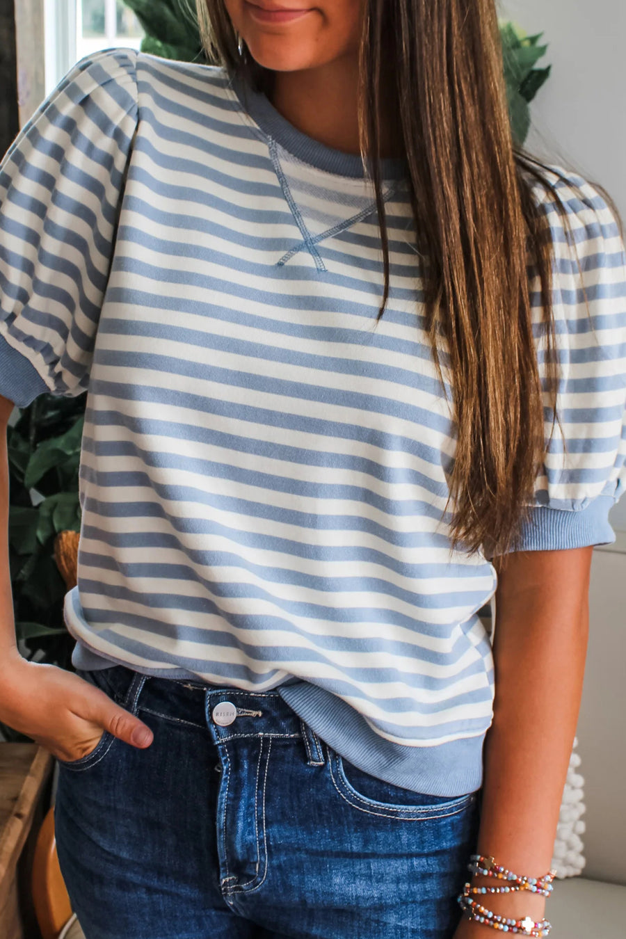 Striped Short Bubble Sleeve T-Shirt- 3 Colors