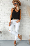 Black V-Neck Knotted Shoulder Tank Top