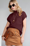 Green Pocket Ribbed Knit Short Sleeve Sweater- 9 Colors