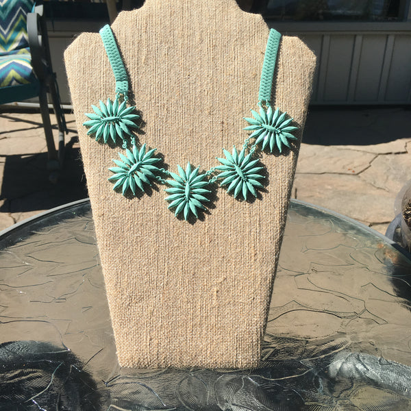 Floral Coated Necklace Set- Mint