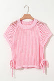 Side Tie Crochet Knit Short Sleeve Sweater- 2 Colors