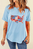 Light Blue Faux Patchwork USA Map Graphic Tee