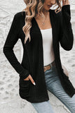 Stone Blue Ribbed Open Front Knitted Top with Pockets