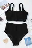 Corded Color Block Square Neck Tankini- 3 Colors