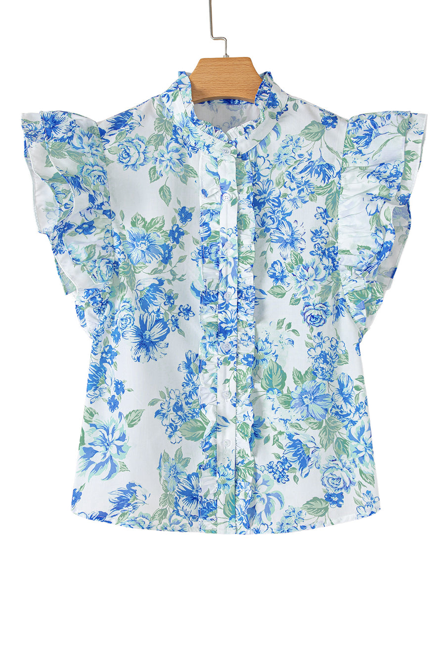 Floral Ruffle Sleeve Frilly Button-Up Blouse- 2 Colors
