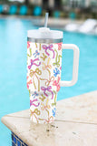 White Bow Print Large Stainless Steel Tumbler